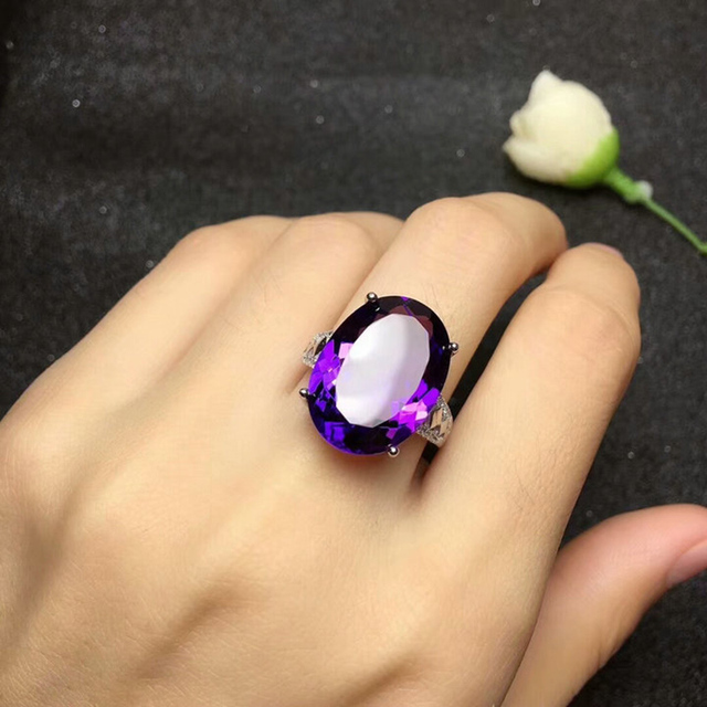 Czarny anioł - elegancki pierścień otwarty z fioletowym turmalinem, wykonany z nowego srebra 925 dla kobiet - Wianko - 6