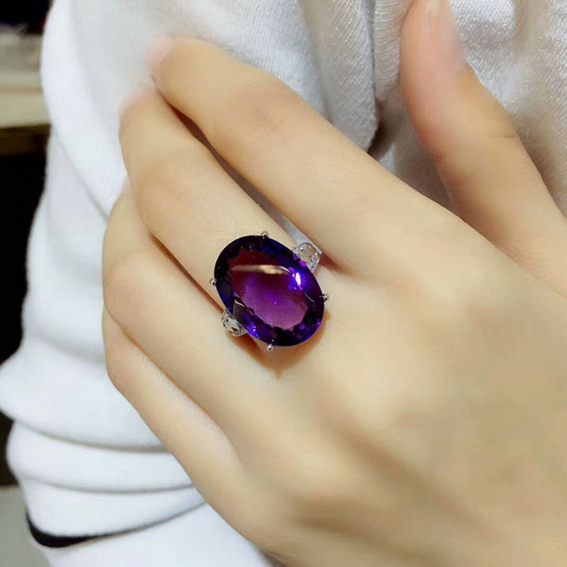 Czarny anioł - elegancki pierścień otwarty z fioletowym turmalinem, wykonany z nowego srebra 925 dla kobiet - Wianko - 3