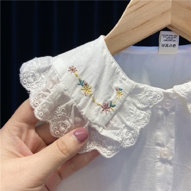 Bawełniana bluzka z długim rękawem dla dziewczynki - maluch, biała, hafty koronkowe - Wianko - 5