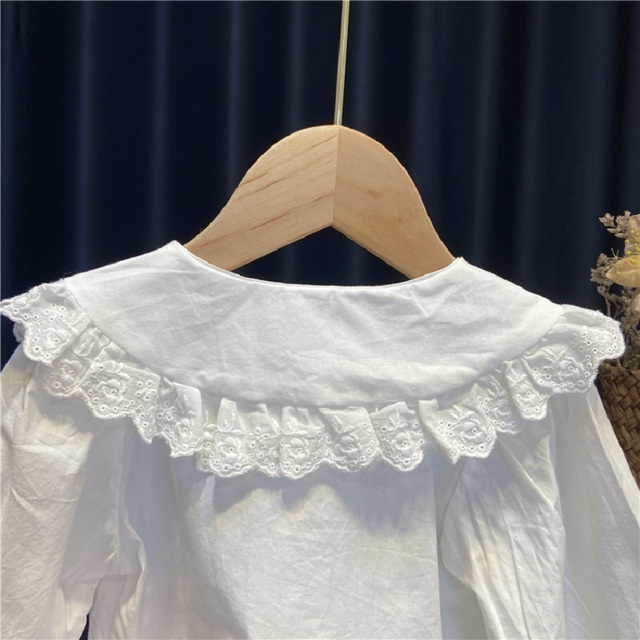 Bawełniana bluzka z długim rękawem dla dziewczynki - maluch, biała, hafty koronkowe - Wianko - 4