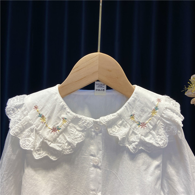 Bawełniana bluzka z długim rękawem dla dziewczynki - maluch, biała, hafty koronkowe - Wianko - 3
