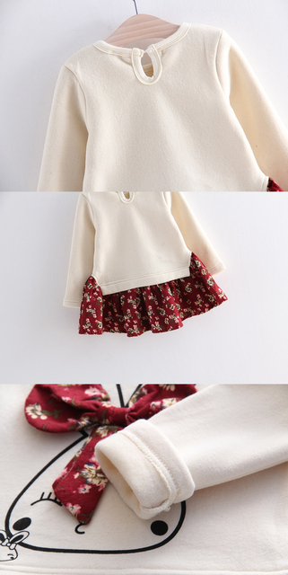 Sukienka dziewczęca królik bawełniana z kwiatową kokardą, długie rękawy, r. 3-7 - Wianko - 5