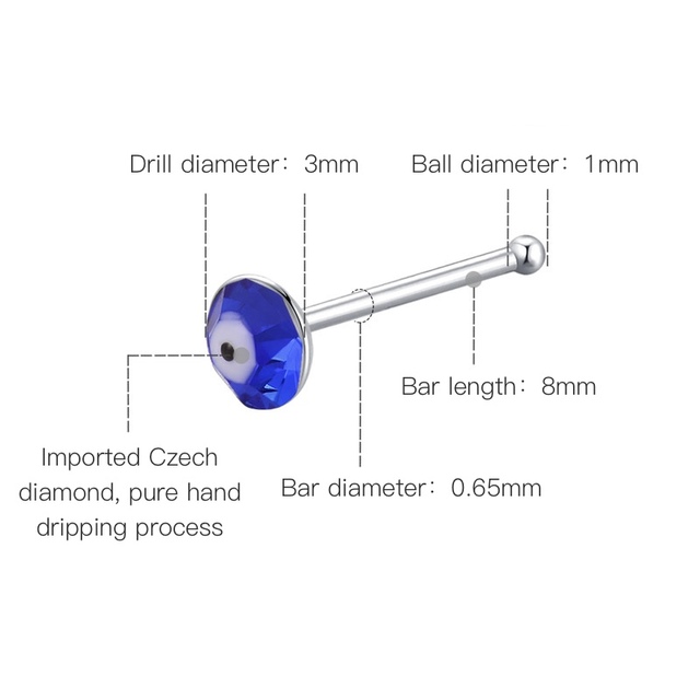 Pierścienie nosowe i szpilki do piercingu - biżuteria ciała z 925 Sterling Silver, czeskim kryształem niebieskiego oka - Wianko - 2