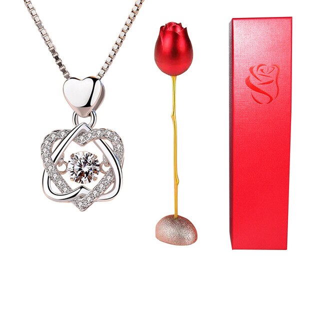 Walentynki - eleganckie różowe pudełko na biżuterię z kryształowym naszyjnikiem - Wianko - 1