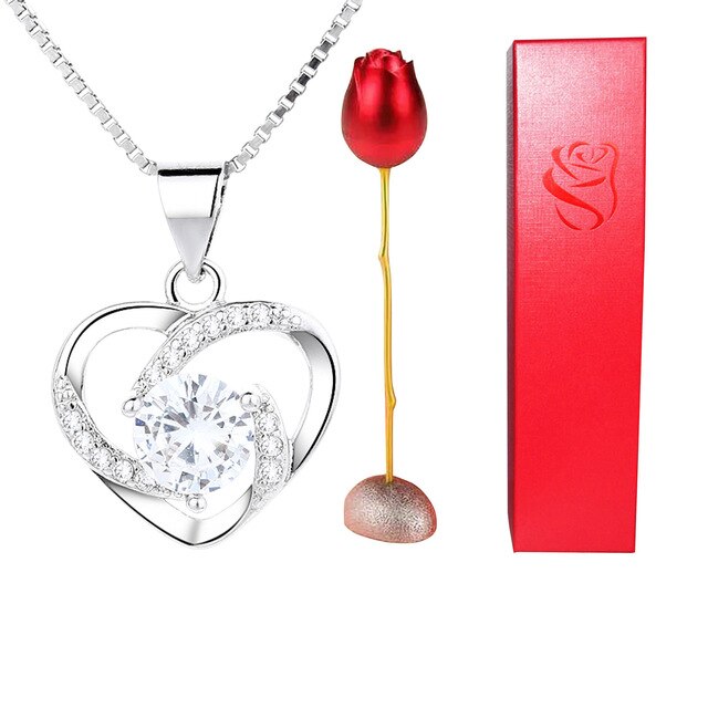 Walentynki - eleganckie różowe pudełko na biżuterię z kryształowym naszyjnikiem - Wianko - 2