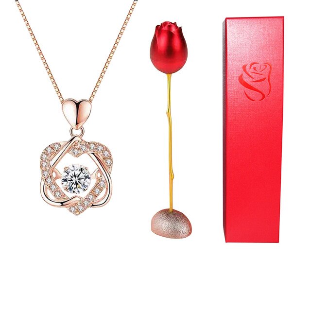 Walentynki - eleganckie różowe pudełko na biżuterię z kryształowym naszyjnikiem - Wianko - 4