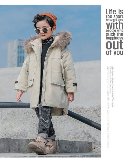 Płaszcz zimowy dla chłopców 2021 - nowy, gruby, puchowy, futrzany, ocieplany, parkas dla dzieci - Wianko - 13