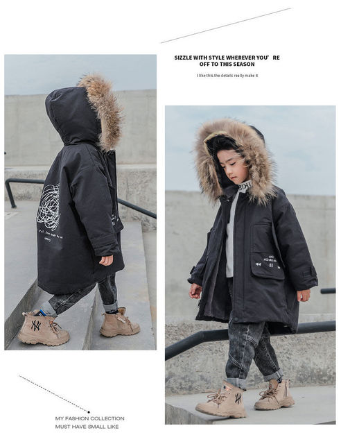 Płaszcz zimowy dla chłopców 2021 - nowy, gruby, puchowy, futrzany, ocieplany, parkas dla dzieci - Wianko - 11