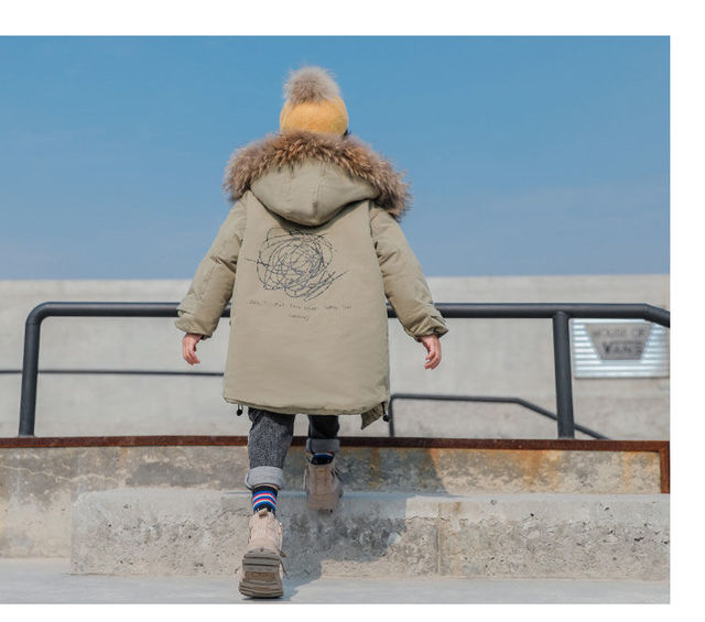 Płaszcz zimowy dla chłopców 2021 - nowy, gruby, puchowy, futrzany, ocieplany, parkas dla dzieci - Wianko - 9