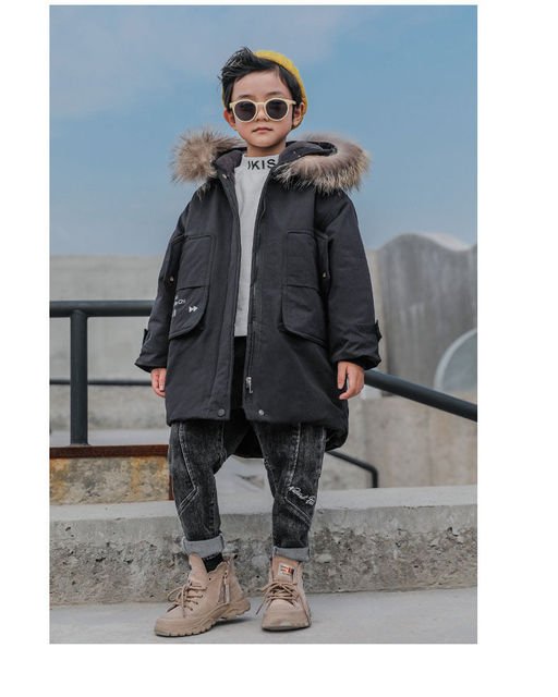 Płaszcz zimowy dla chłopców 2021 - nowy, gruby, puchowy, futrzany, ocieplany, parkas dla dzieci - Wianko - 10