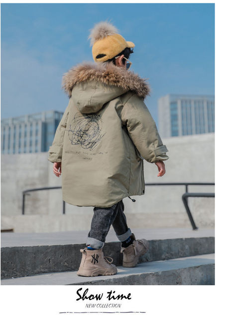 Płaszcz zimowy dla chłopców 2021 - nowy, gruby, puchowy, futrzany, ocieplany, parkas dla dzieci - Wianko - 2