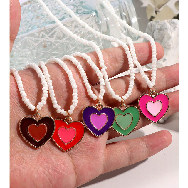 Naszyjnik dla dzieci i kobiet - fioletowe, warstwowe, serce z perłami i koralikami - Wianko - 15