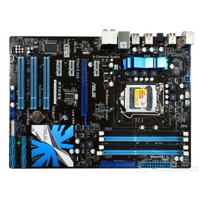 Płyta główna Asus P7H55 z gniazdem LGA 1156 i wsparciem dla procesorów i3, i5 i i7 - używana, DDR3 16G ATX UEFI BIOS - Wianko - 1