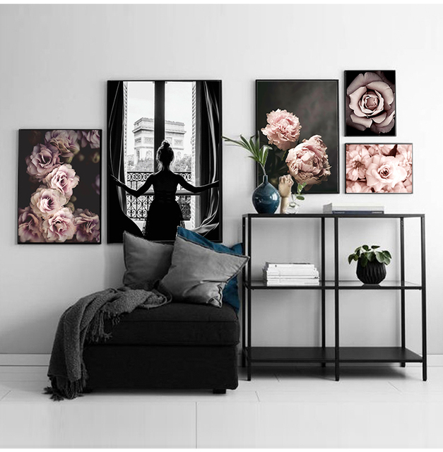 Druk na płótnie - Nowoczesny obraz skandynawski, kwiaty, dziewczyna - Stylowy wystrój salonu (Malarstwo i kaligrafia) - Wianko - 1