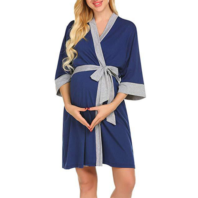 Piżama do karmienia piersią z długim rękawem i szlafrok dla mam - Macierzyństwo śpiące - Wianko - 5
