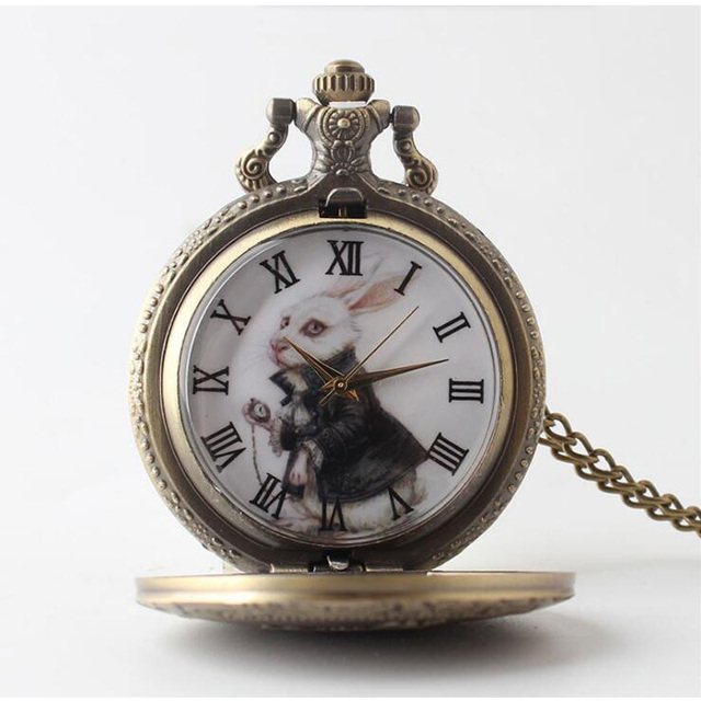 Zegarek kieszonkowy kwarcowy z alicji w krainie czarów - Vintage królik - 10 sztuk - Wianko - 3