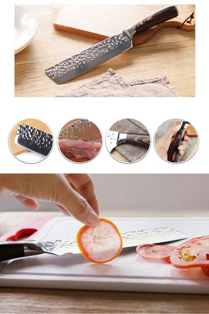 Nóż szefa kuchni Liang Da 7 cali, ostry tasak do krojenia, stal nierdzewna, ergonomiczny, japoński Santoku - Wianko - 6