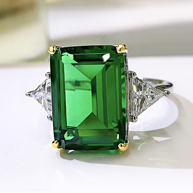 Pierścionek Emerald Cut zielony cyrkon 10*14mm, srebro próby 925, iskrzący, wysokiej jakości biżuteria - Wianko - 5