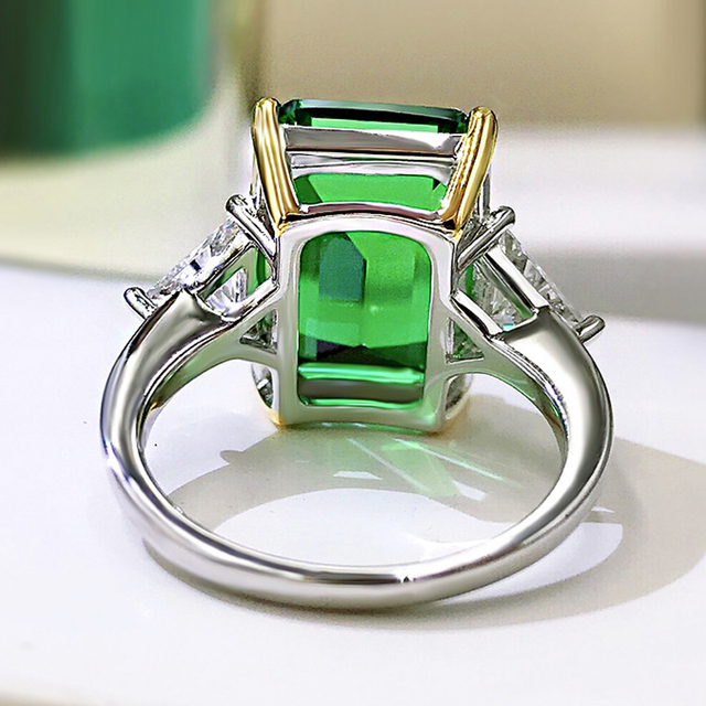 Pierścionek Emerald Cut zielony cyrkon 10*14mm, srebro próby 925, iskrzący, wysokiej jakości biżuteria - Wianko - 8