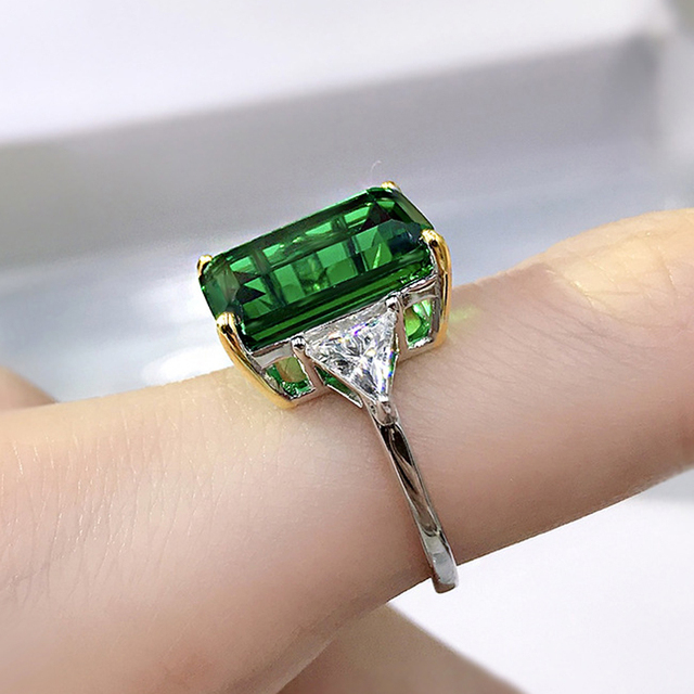 Pierścionek Emerald Cut zielony cyrkon 10*14mm, srebro próby 925, iskrzący, wysokiej jakości biżuteria - Wianko - 7