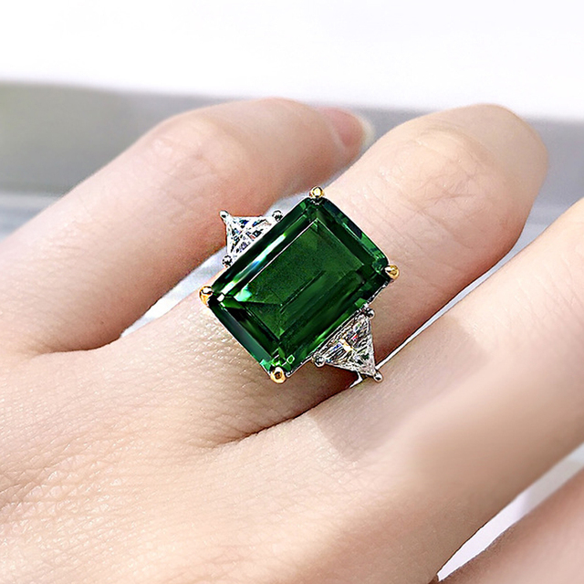 Pierścionek Emerald Cut zielony cyrkon 10*14mm, srebro próby 925, iskrzący, wysokiej jakości biżuteria - Wianko - 6