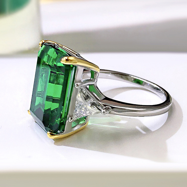 Pierścionek Emerald Cut zielony cyrkon 10*14mm, srebro próby 925, iskrzący, wysokiej jakości biżuteria - Wianko - 3