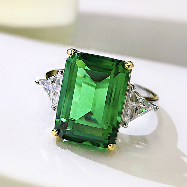 Pierścionek Emerald Cut zielony cyrkon 10*14mm, srebro próby 925, iskrzący, wysokiej jakości biżuteria - Wianko - 2