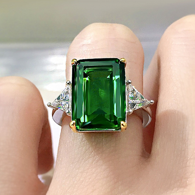 Pierścionek Emerald Cut zielony cyrkon 10*14mm, srebro próby 925, iskrzący, wysokiej jakości biżuteria - Wianko - 4