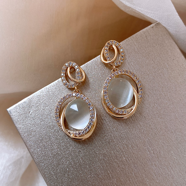 Kolczyki Opal złożone, złote ze sztyftem dla kobiet, biżuteria koreańska na wesele, luksusowe i niezwykłe KS697 - Wianko - 1
