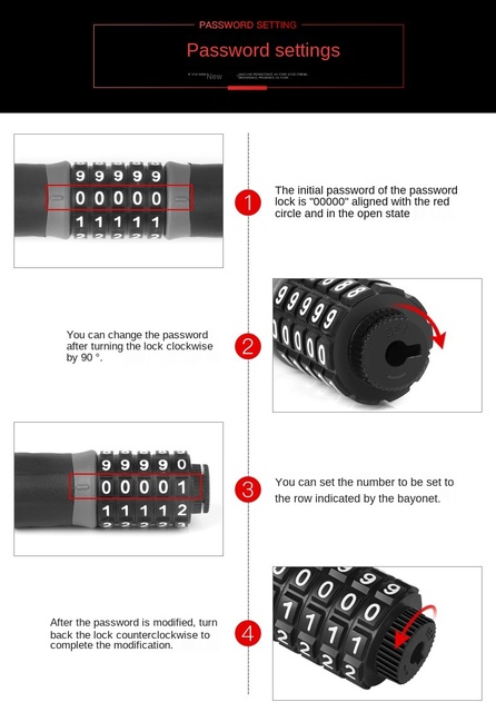 Szyfrowany zamek rowerowy 5-cyfrowy, blokada antykradzieżowa, łańcuch metalowy, akcesoria MTB i szosowe - Wianko - 11