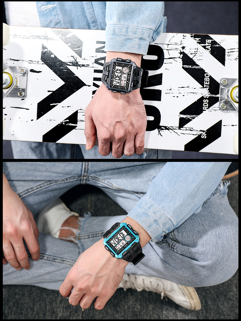 Duże cyfrowe zegarki męskie dla chłopców 15-20 lat, sportowe, wodoodporne (50M), z budzikiem, datą i podwójnym czasem, kolor czarny - nowe - Wianko - 12