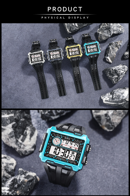 Duże cyfrowe zegarki męskie dla chłopców 15-20 lat, sportowe, wodoodporne (50M), z budzikiem, datą i podwójnym czasem, kolor czarny - nowe - Wianko - 10