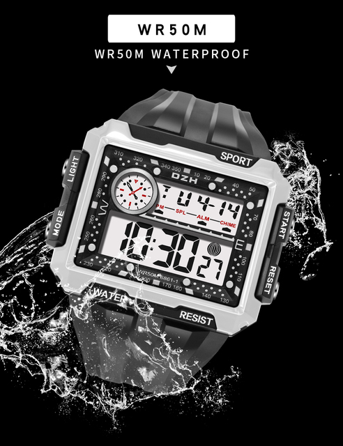 Duże cyfrowe zegarki męskie dla chłopców 15-20 lat, sportowe, wodoodporne (50M), z budzikiem, datą i podwójnym czasem, kolor czarny - nowe - Wianko - 9