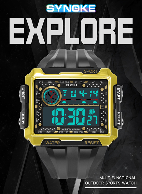 Duże cyfrowe zegarki męskie dla chłopców 15-20 lat, sportowe, wodoodporne (50M), z budzikiem, datą i podwójnym czasem, kolor czarny - nowe - Wianko - 1