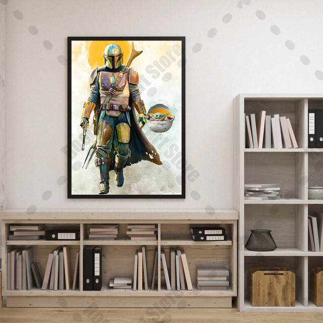 Plakat filmowy Mandalorian - Disney Gwiezdne Wojny - akwarela - płótno - malarstwo ścienne - sztuka - salon - chłopięcy pokój - dekoracje wnętrz - Wianko - 6