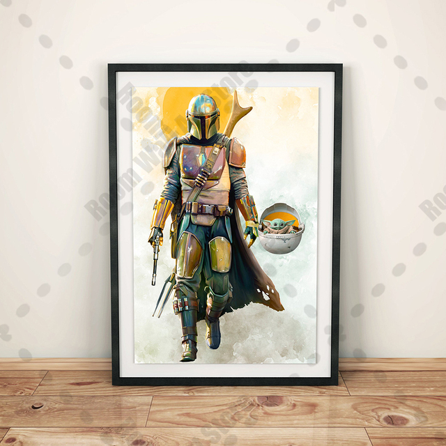 Plakat filmowy Mandalorian - Disney Gwiezdne Wojny - akwarela - płótno - malarstwo ścienne - sztuka - salon - chłopięcy pokój - dekoracje wnętrz - Wianko - 13