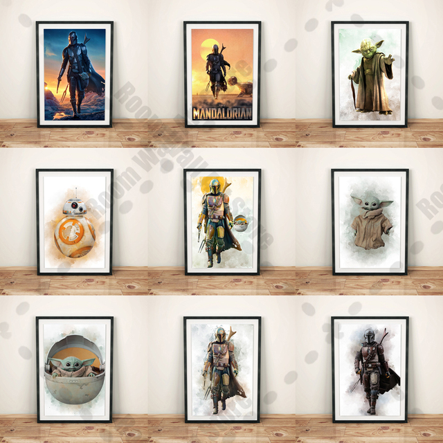 Plakat filmowy Mandalorian - Disney Gwiezdne Wojny - akwarela - płótno - malarstwo ścienne - sztuka - salon - chłopięcy pokój - dekoracje wnętrz - Wianko - 2