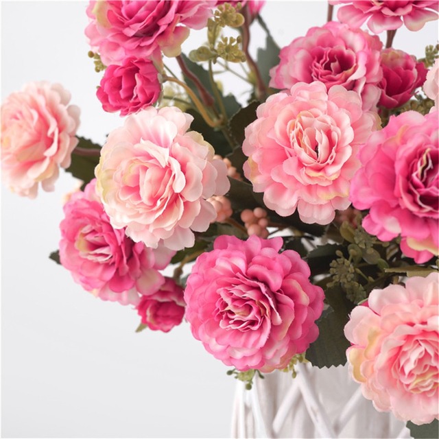 14 głowic jedwabnej róży piwonii - mały bukiet spotkań rodzinnych i dekoracji ślubnych wiosną - Wianko - 9