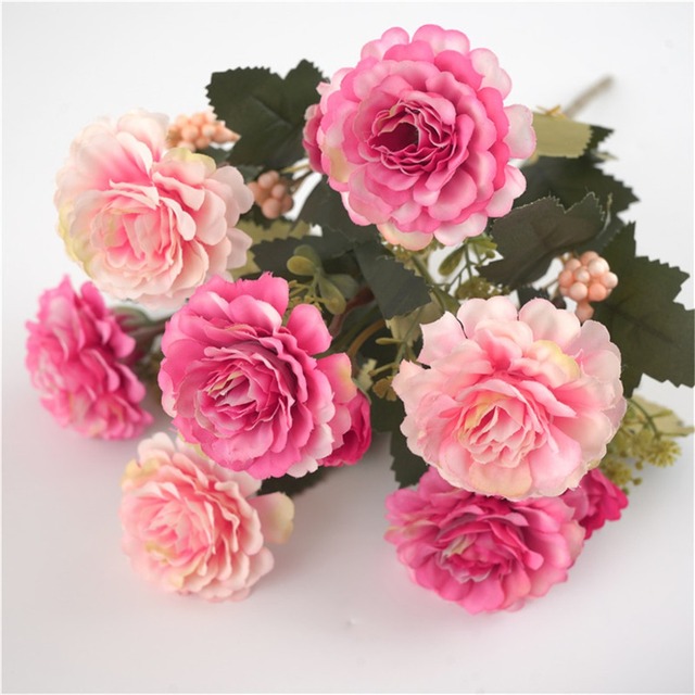 14 głowic jedwabnej róży piwonii - mały bukiet spotkań rodzinnych i dekoracji ślubnych wiosną - Wianko - 12