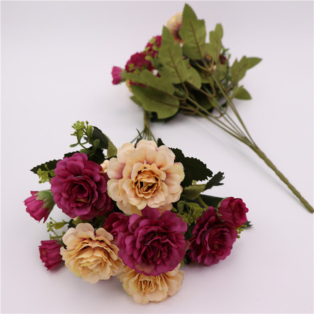 14 głowic jedwabnej róży piwonii - mały bukiet spotkań rodzinnych i dekoracji ślubnych wiosną - Wianko - 4