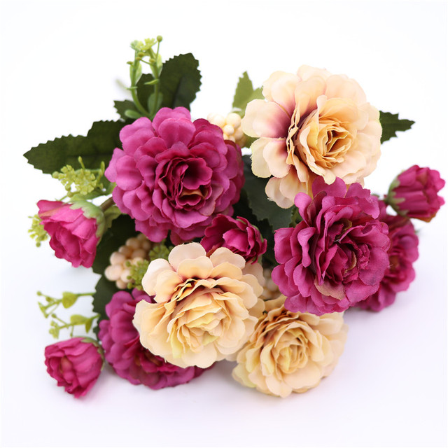14 głowic jedwabnej róży piwonii - mały bukiet spotkań rodzinnych i dekoracji ślubnych wiosną - Wianko - 11