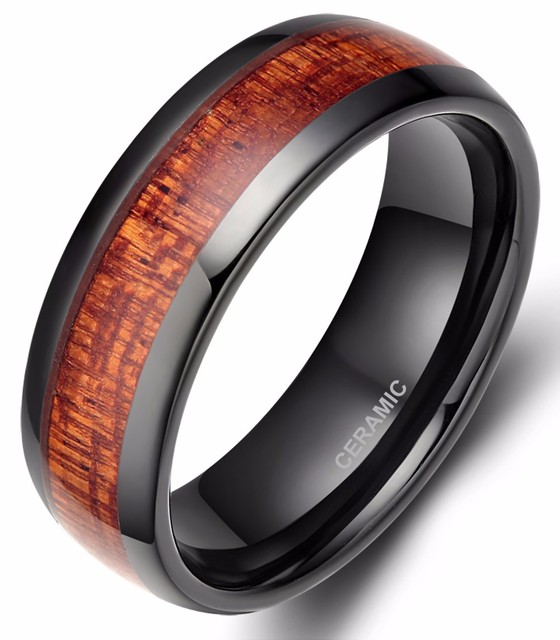 Pierścień ślubny ceramiczny z drewna o ziarnie 8MM TIGRADE - czarny/czerwony, elegancka biżuteria dla mężczyzn - Wianko - 3
