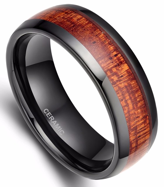Pierścień ślubny ceramiczny z drewna o ziarnie 8MM TIGRADE - czarny/czerwony, elegancka biżuteria dla mężczyzn - Wianko - 4