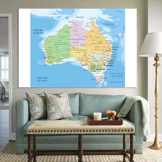Duży plakat włókniny z polityczną mapą Australii i trasą ruchu, idealny do malowania w szkole i dekoracji wnętrz (7*5 stóp) - Wianko - 3