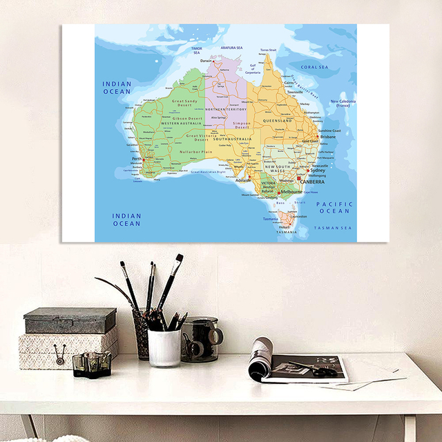 Duży plakat włókniny z polityczną mapą Australii i trasą ruchu, idealny do malowania w szkole i dekoracji wnętrz (7*5 stóp) - Wianko - 4