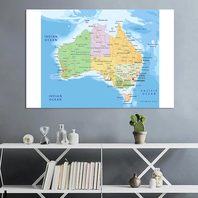Duży plakat włókniny z polityczną mapą Australii i trasą ruchu, idealny do malowania w szkole i dekoracji wnętrz (7*5 stóp) - Wianko - 2