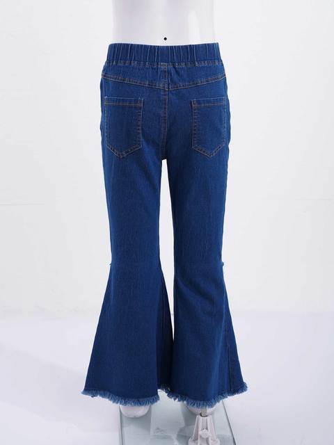 Dziewczęce dżinsowe spodnie dzianinowe z elastycznym pasem i szerokimi nogawkami, w modnym stylu krzyżowego zgrywania hemu - Wianko - 1