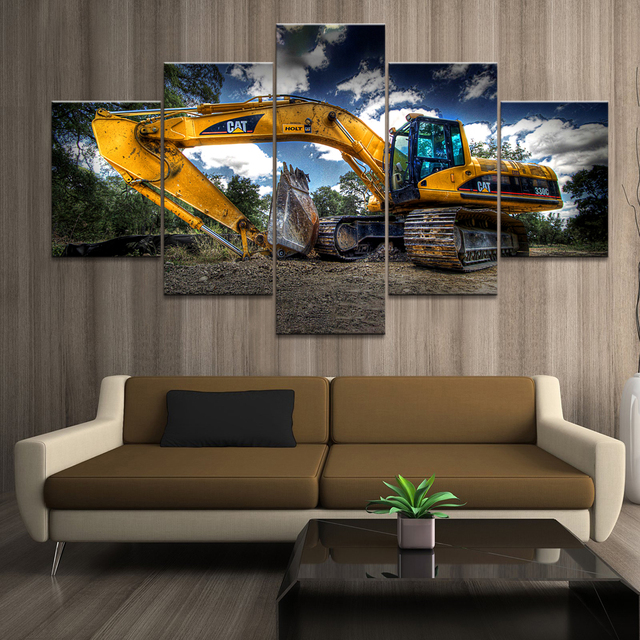 Modułowy HD drukowany obraz koparki krajobrazu na płótnie do dekoracji wnętrz - zestaw 5 sztuk - Wianko - 5