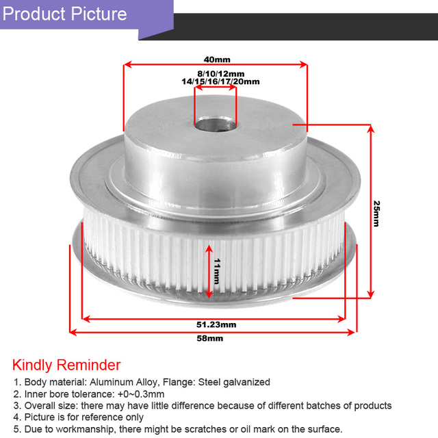 SUMRAY MXL 80T koło rozrządu aluminiowe, wewnętrzny otwór: 8/10/12/14/15/16/17/20 mm, szerokość pasa: 11 mm - Wianko - 2