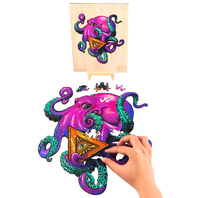 Kolorowe drewniane Puzzle Jigsaw Octopus - zestaw zabawek edukacyjnych dla dzieci i dorosłych - Wianko - 4